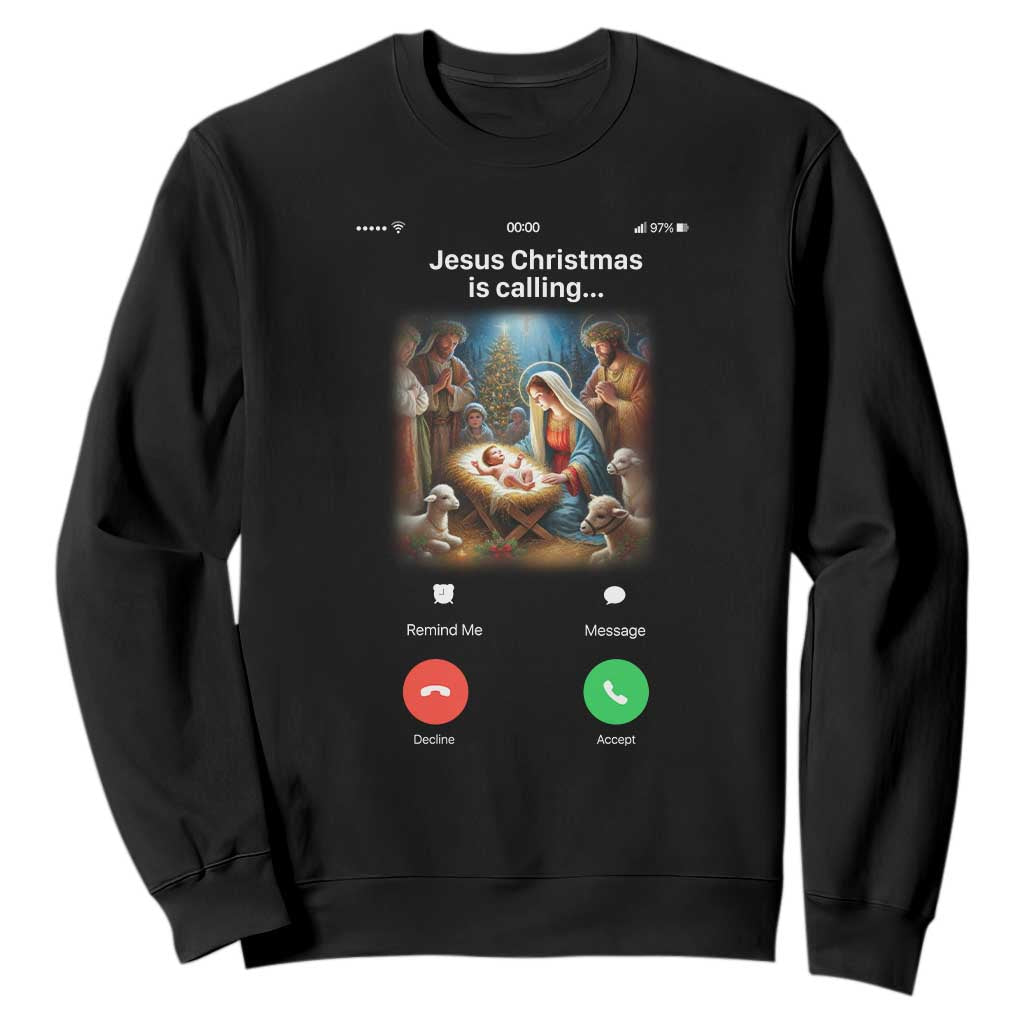 Jesus Christmas Sweatshirt Video Call Nativity Scene Funny Christian Xmas TS14 Black Print Your Wear