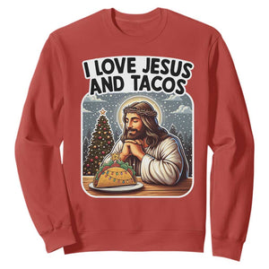 Funny Jesus Christian Christmas Sweatshirt I Love Jesus And Tacos TS14 Red Print Your Wear