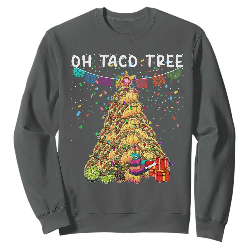 Taco Christmas Tree Sweatshirt Funny Xmas Foodie Mexican TS14 Dark Heather Print Your Wear