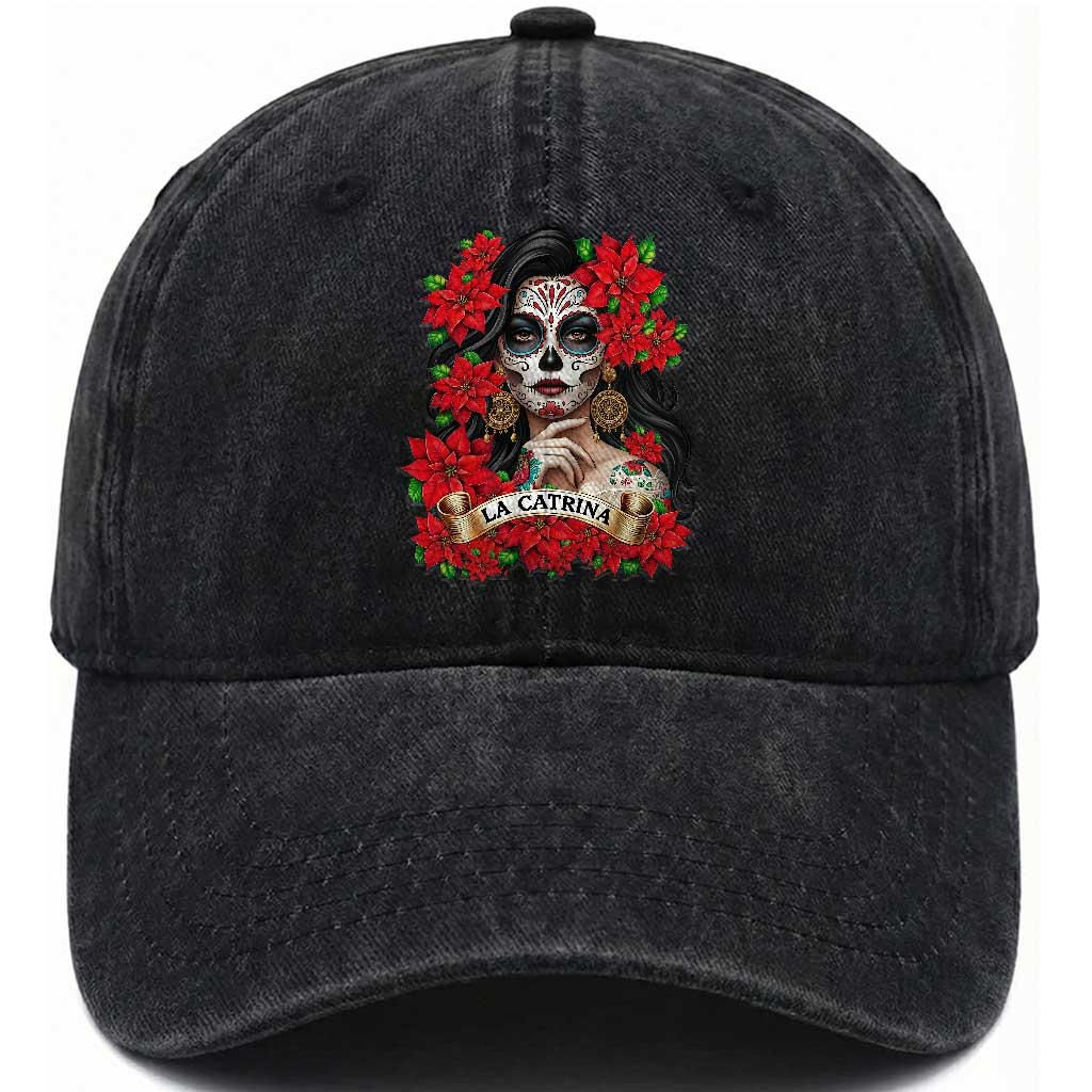 Dia De Los Muertos Mexican Washed Cotton Baseball Cap Day of the Dead Sugar Skull Women TS14 Washed Cap Universal Fit Black Print Your Wear