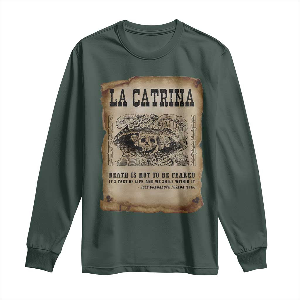 Day Of The Dead Long Sleeve Shirt La Calavera Garbancera TS14 Dark Forest Green Print Your Wear
