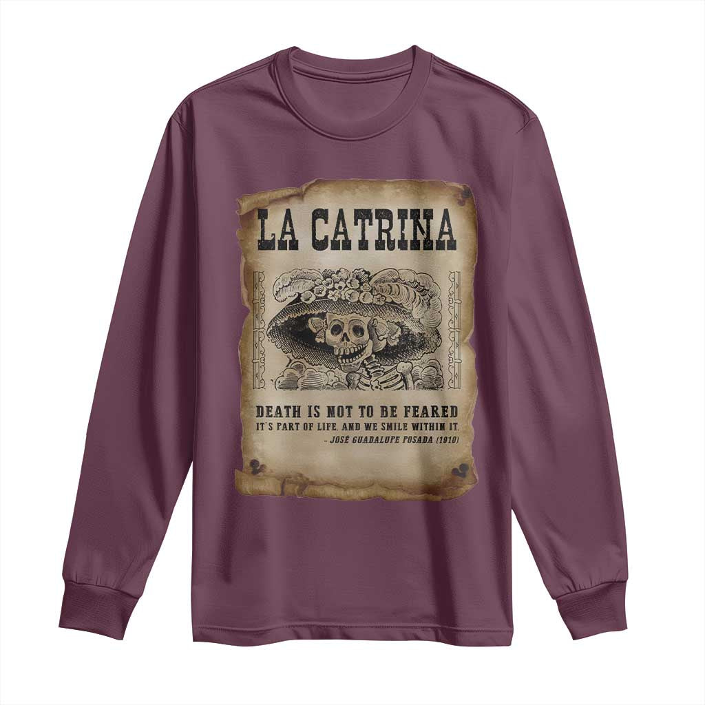 Day Of The Dead Long Sleeve Shirt La Calavera Garbancera TS14 Maroon Print Your Wear