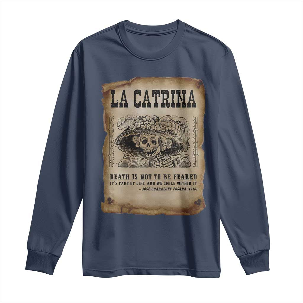 Day Of The Dead Long Sleeve Shirt La Calavera Garbancera TS14 Navy Print Your Wear