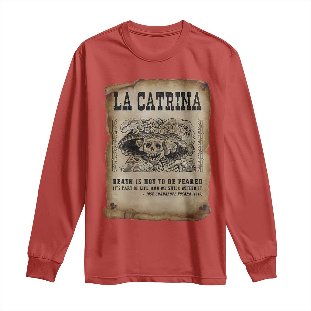 Day Of The Dead Long Sleeve Shirt La Calavera Garbancera TS14 Red Print Your Wear