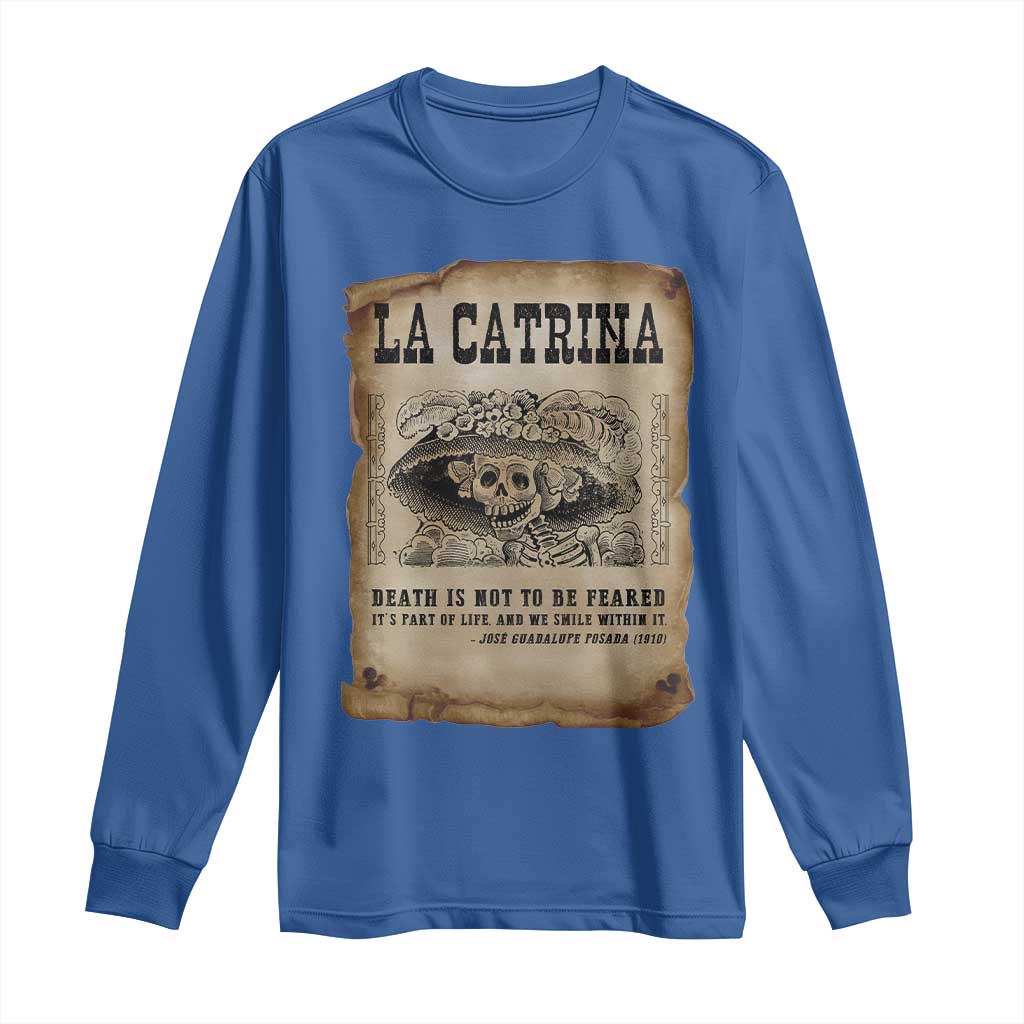 Day Of The Dead Long Sleeve Shirt La Calavera Garbancera TS14 Royal Blue Print Your Wear