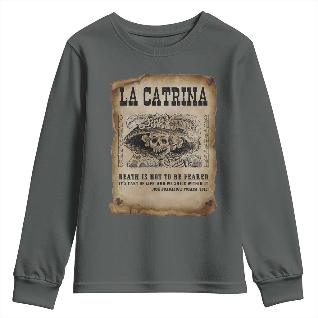 Day Of The Dead Youth Sweatshirt La Calavera Garbancera TS14 Dark Heather Print Your Wear
