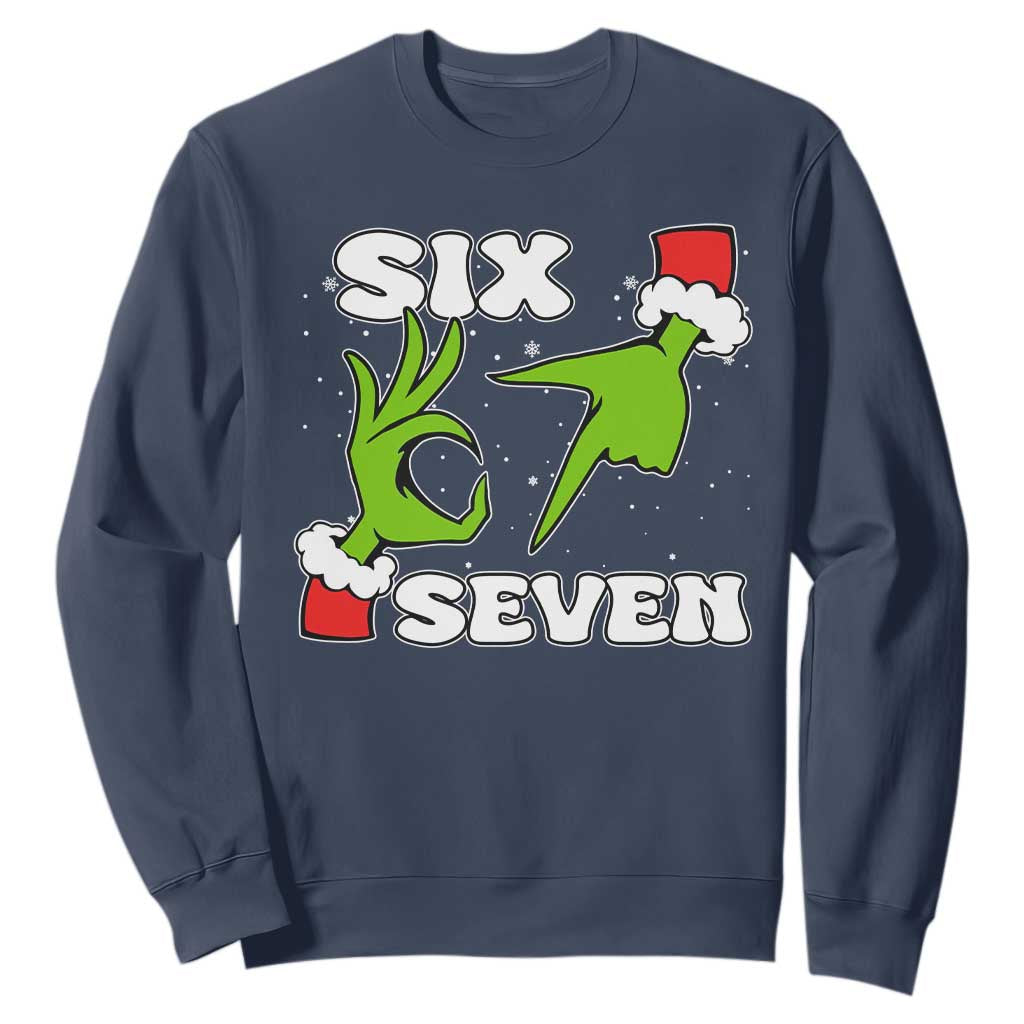 67 Six Seven Christmas Meme Sweatshirt Funny Elf Hands TS14 Navy Print Your Wear