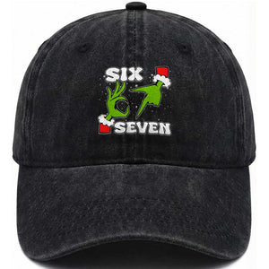 67 Six Seven Christmas Meme Washed Cotton Baseball Cap Funny Elf Hands TS14 Washed Cap Universal Fit Black Print Your Wear