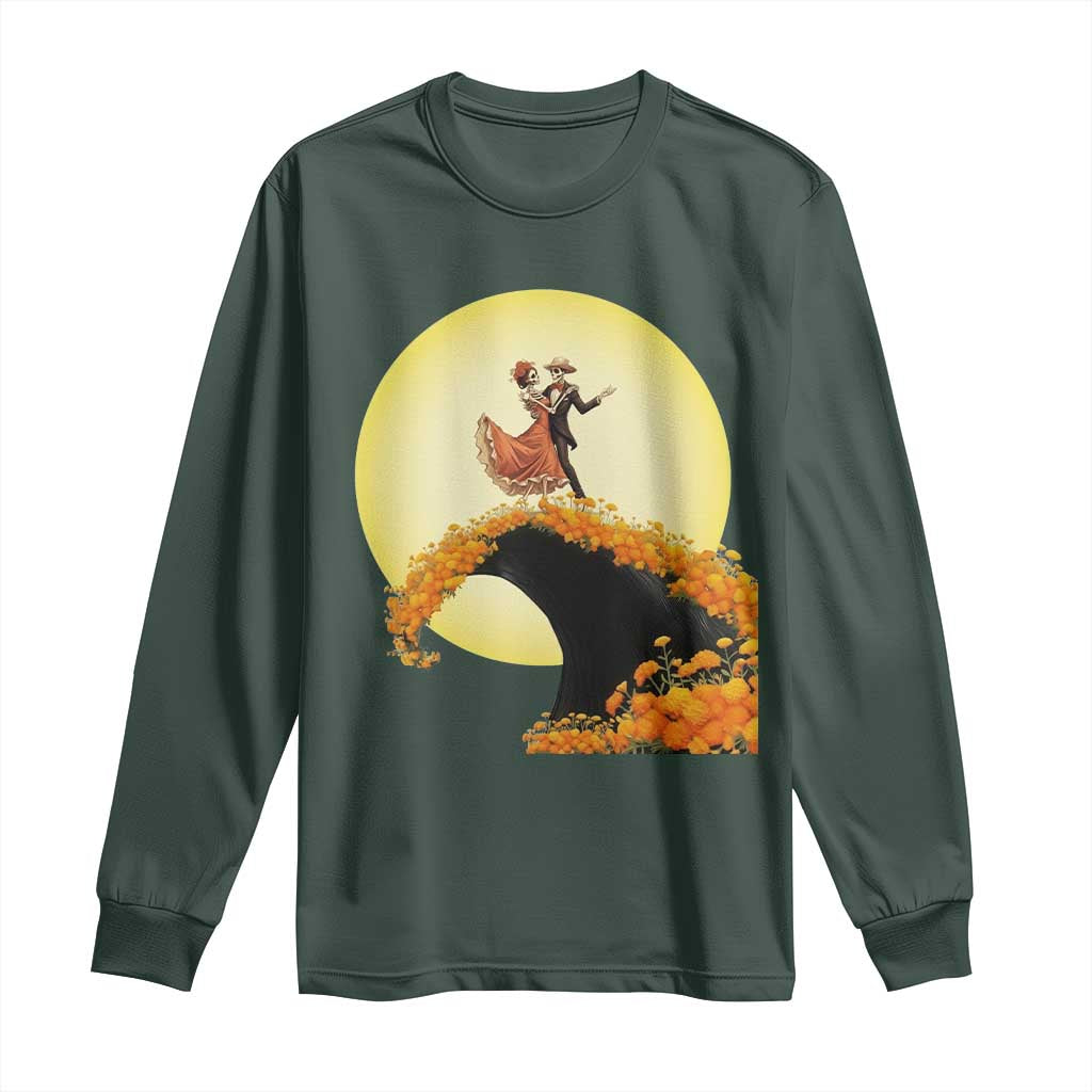 Dia De Los Muertos Long Sleeve Shirt Skeletons Dancing Mexican TS14 Dark Forest Green Print Your Wear