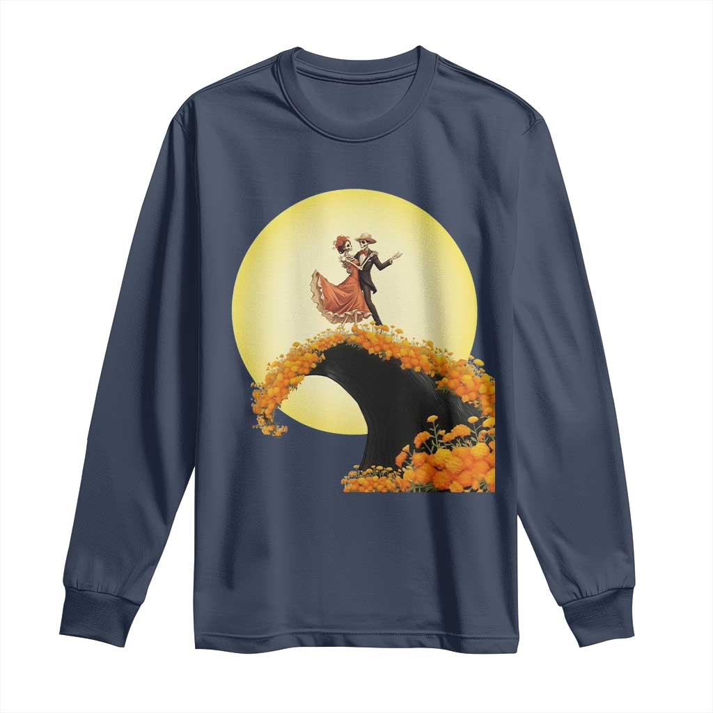 Dia De Los Muertos Long Sleeve Shirt Skeletons Dancing Mexican TS14 Navy Print Your Wear