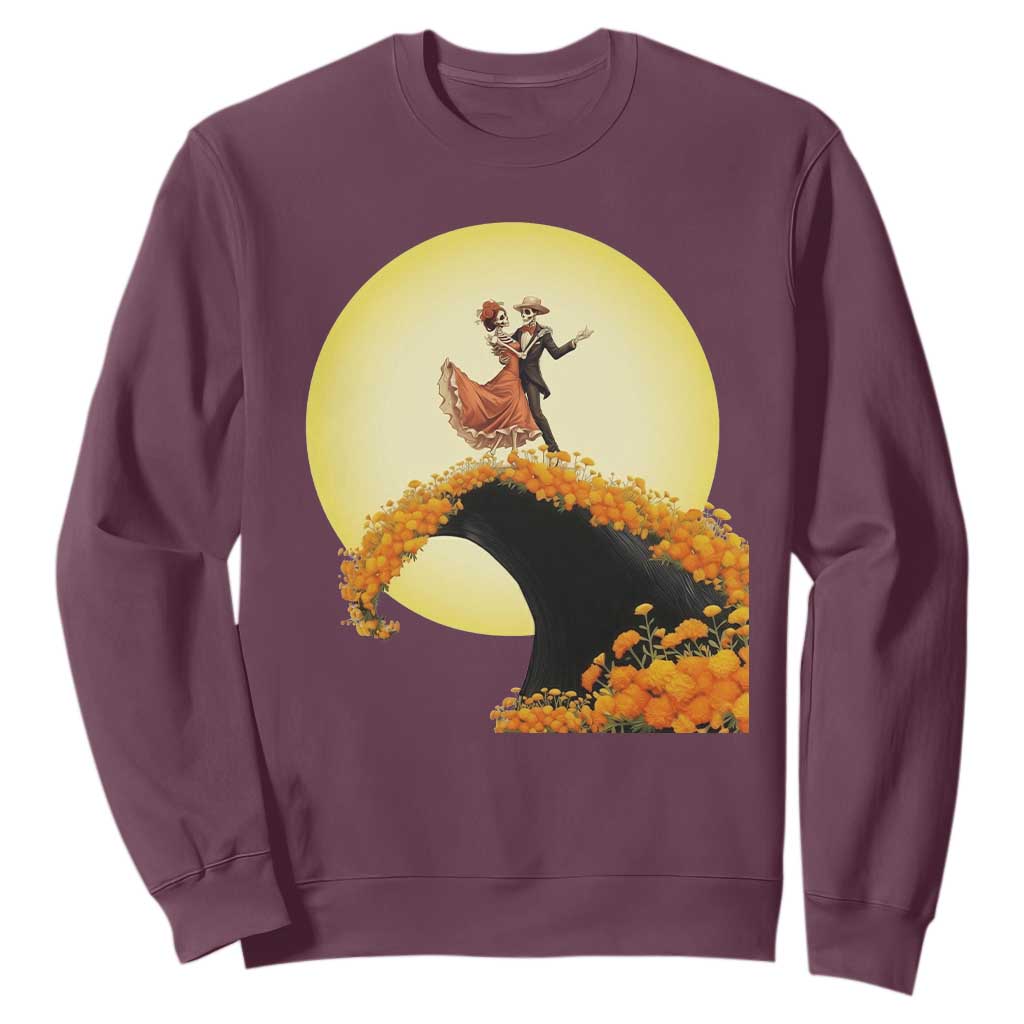 Dia De Los Muertos Sweatshirt Skeletons Dancing Mexican TS14 Maroon Print Your Wear