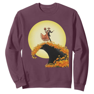 Dia De Los Muertos Sweatshirt Skeletons Dancing Mexican TS14 Maroon Print Your Wear