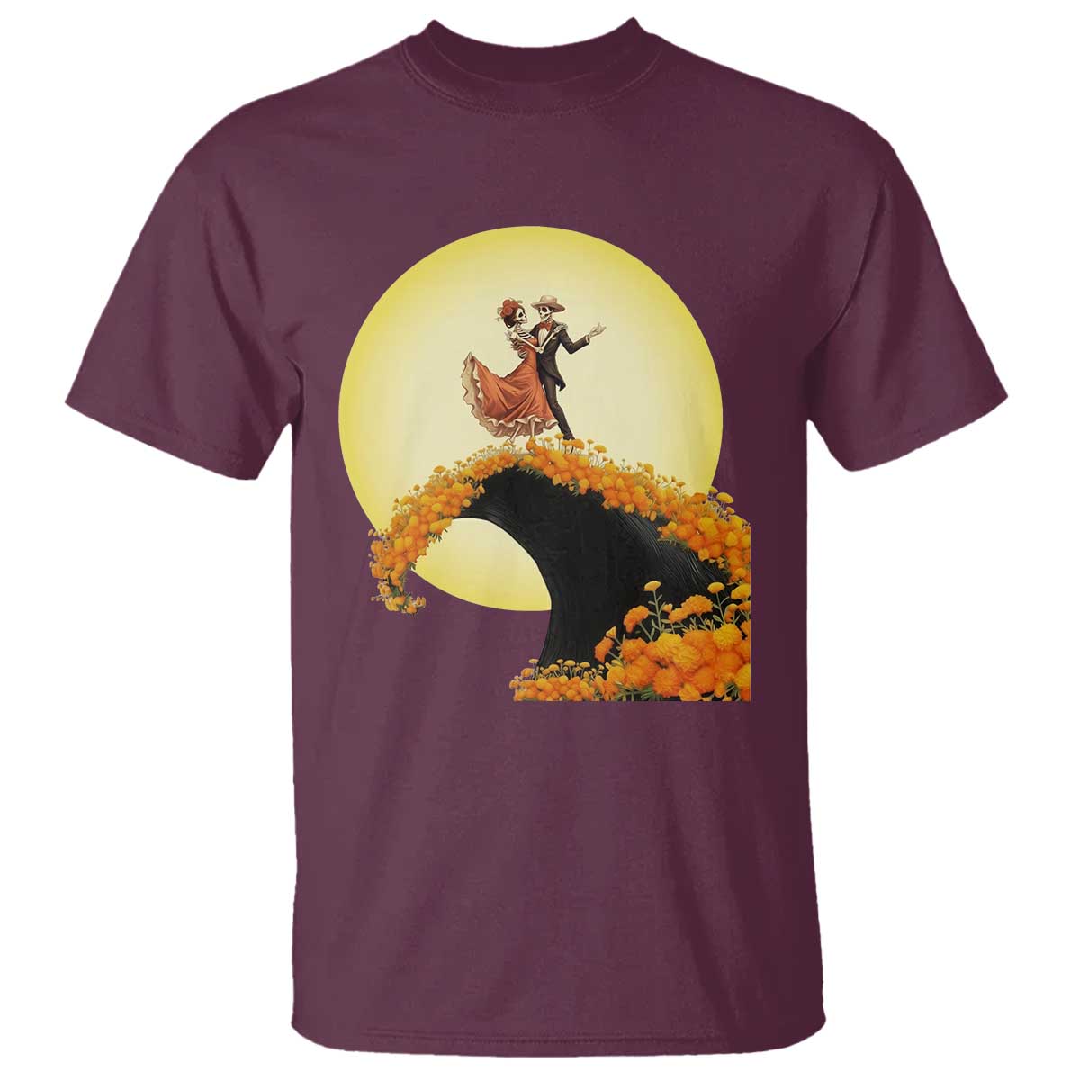 Dia De Los Muertos T Shirt Skeletons Dancing Mexican TS14 Maroon Print Your Wear