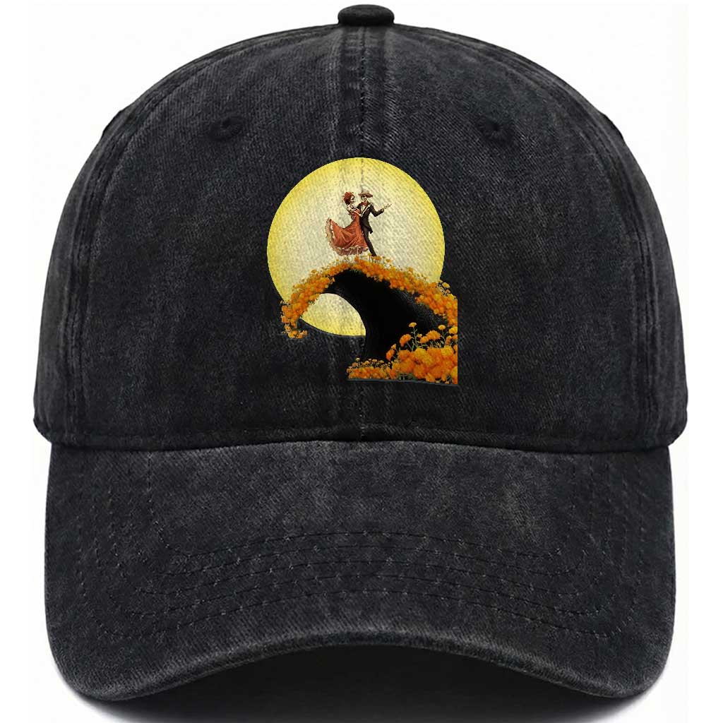 Dia De Los Muertos Washed Cotton Baseball Cap Skeletons Dancing Mexican TS14 Washed Cap Universal Fit Black Print Your Wear