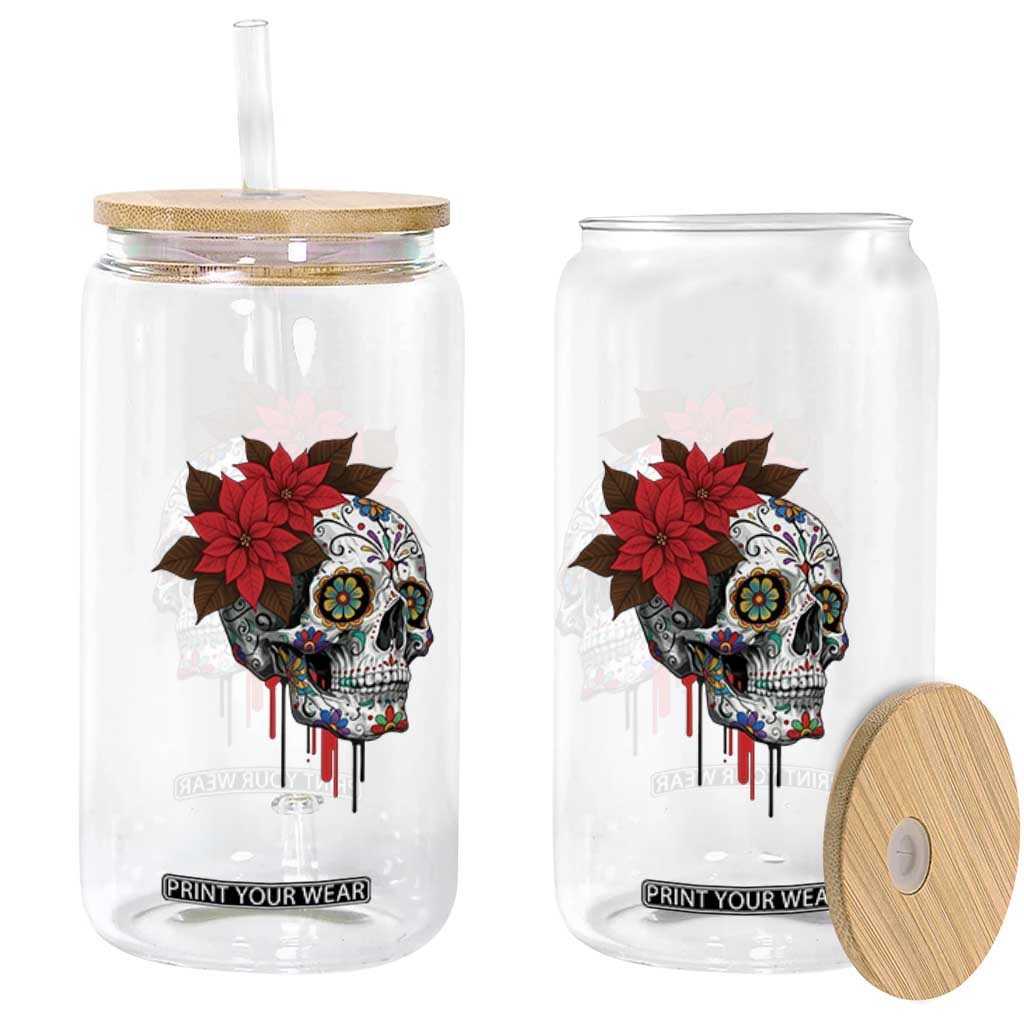Sugar Skull Calavera Holiday Spirit Mistletoe Glass Can TS14 Print Your Wear