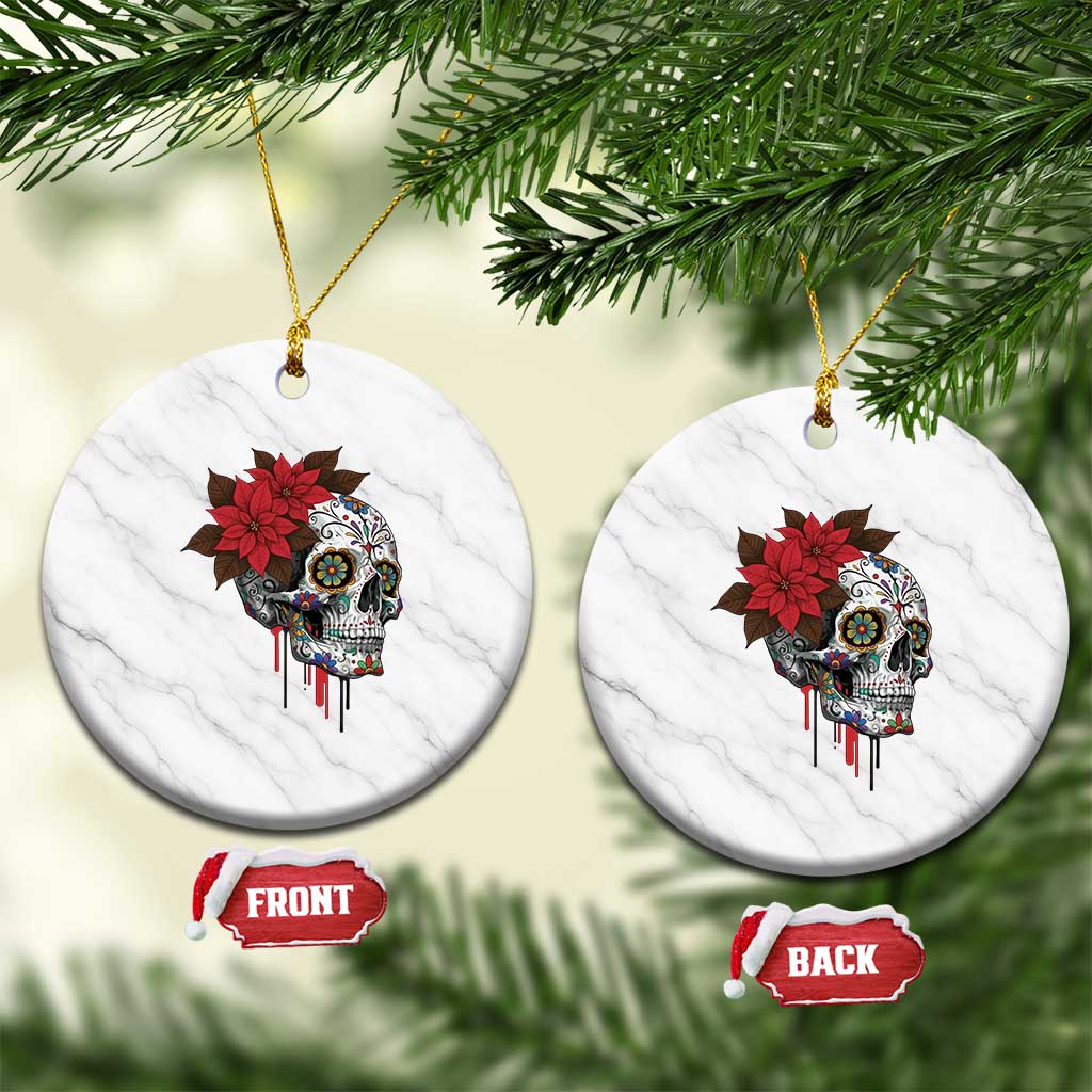 Sugar Skull Calavera Holiday Spirit Mistletoe Ceramic Ornament TS14 1pc White Marble Print Your Wear