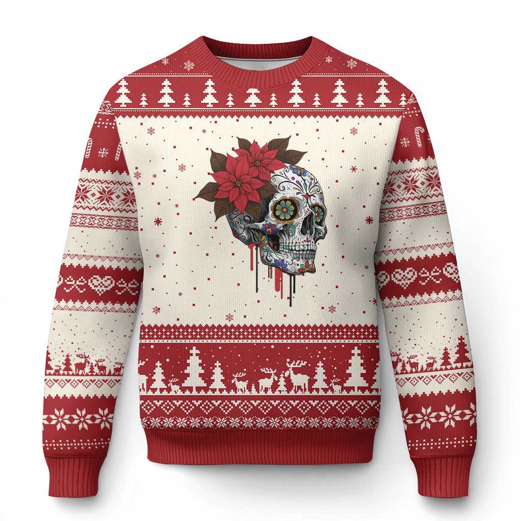 Sugar Skull Calavera Holiday Spirit Mistletoe Ugly Christmas Sweater TS14 Beige Red Print Your Wear