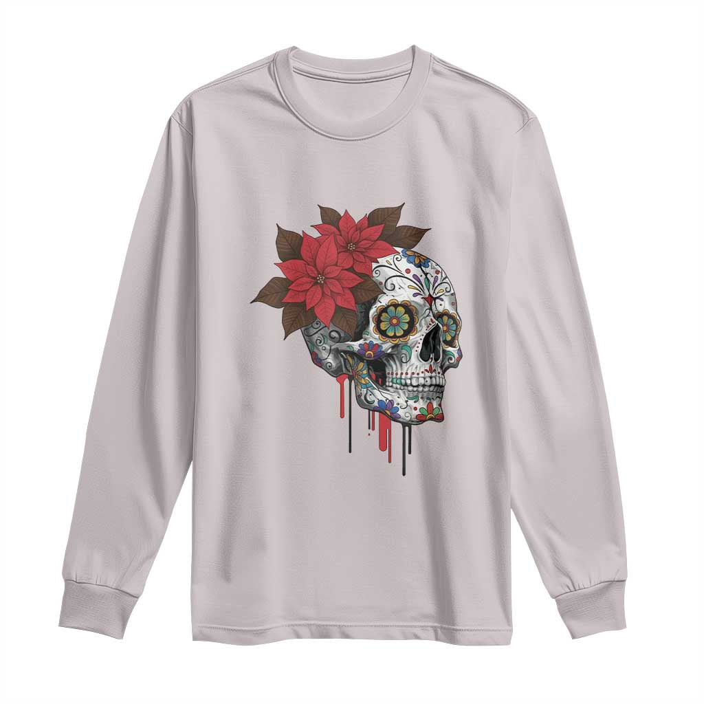 Sugar Skull Calavera Holiday Spirit Mistletoe Long Sleeve Shirt TS14 Ice Gray Print Your Wear