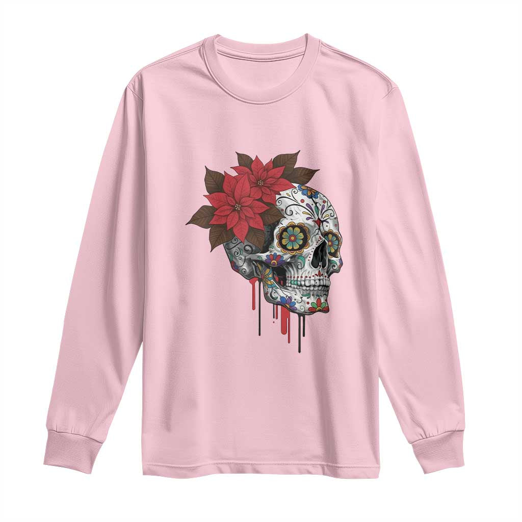 Sugar Skull Calavera Holiday Spirit Mistletoe Long Sleeve Shirt TS14 Light Pink Print Your Wear