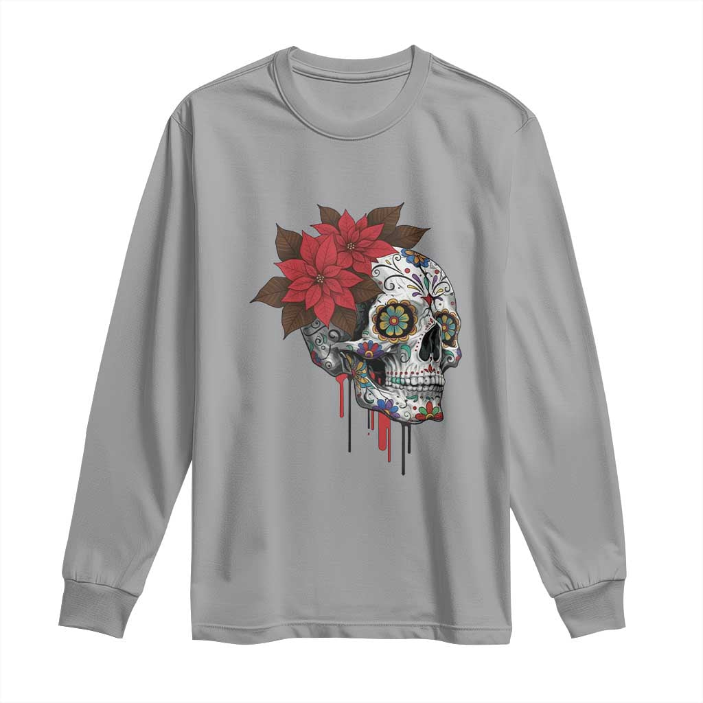 Sugar Skull Calavera Holiday Spirit Mistletoe Long Sleeve Shirt TS14 Sport Gray Print Your Wear