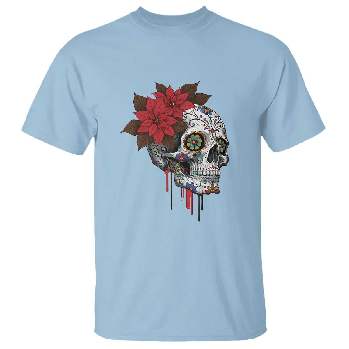 Sugar Skull Calavera Holiday Spirit Mistletoe T Shirt TS14 Light Blue Print Your Wear