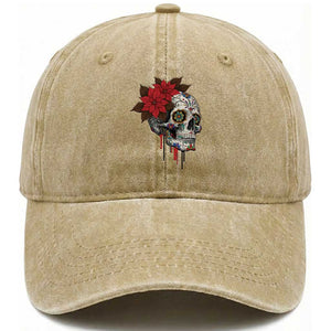 Sugar Skull Calavera Holiday Spirit Mistletoe Washed Cotton Baseball Cap TS14 Washed Cap Universal Fit Khaki Print Your Wear