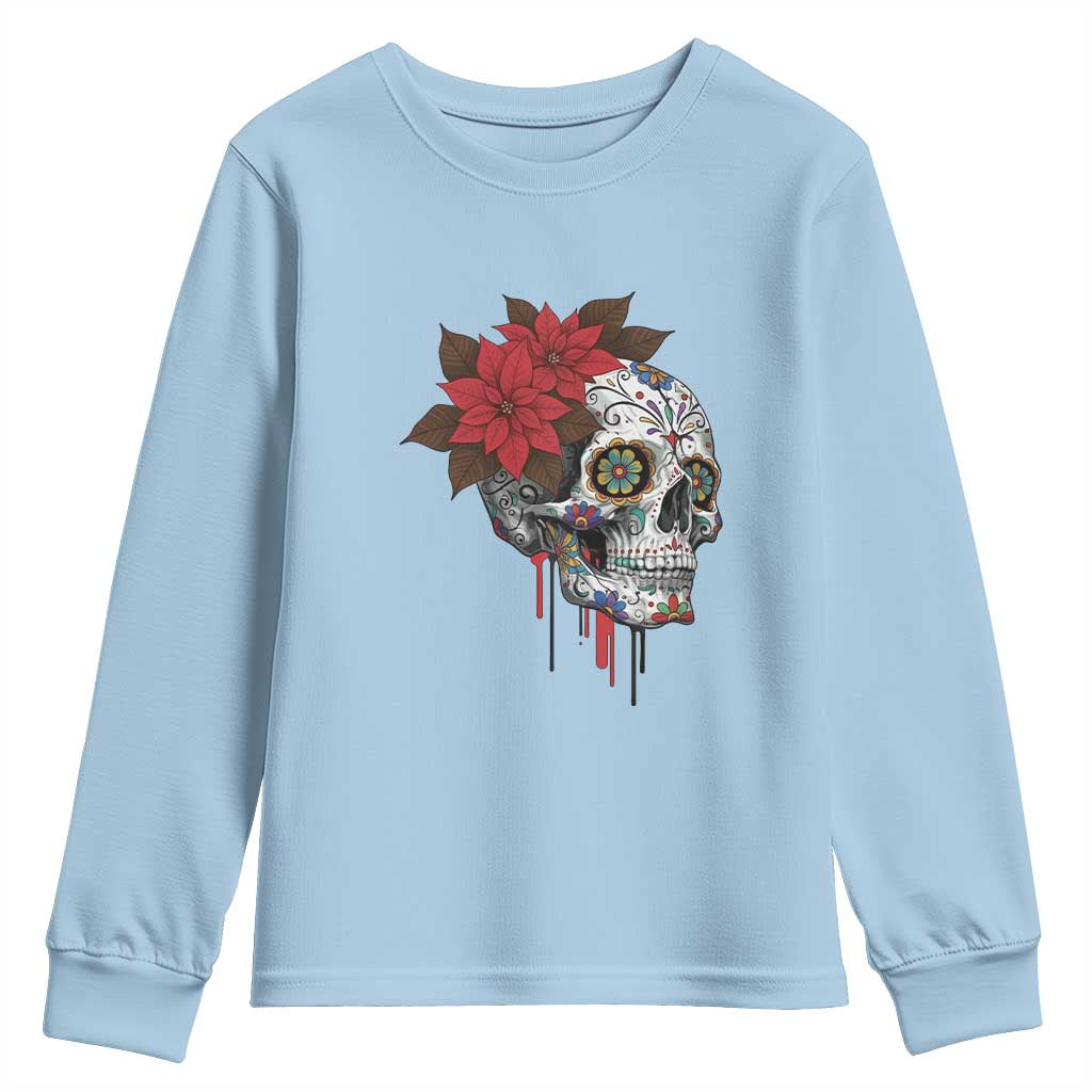 Sugar Skull Calavera Holiday Spirit Mistletoe Youth Sweatshirt TS14 Light Blue Print Your Wear