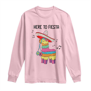 Funny Pinata Mexican Long Sleeve Shirt Here To Fiesta TS14 Light Pink Print Your Wear