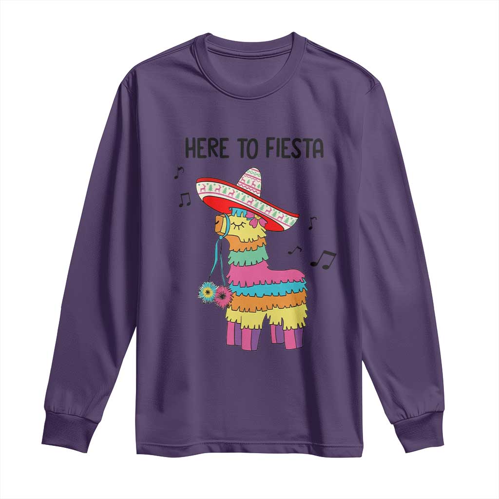 Funny Pinata Mexican Long Sleeve Shirt Here To Fiesta TS14 Purple Print Your Wear