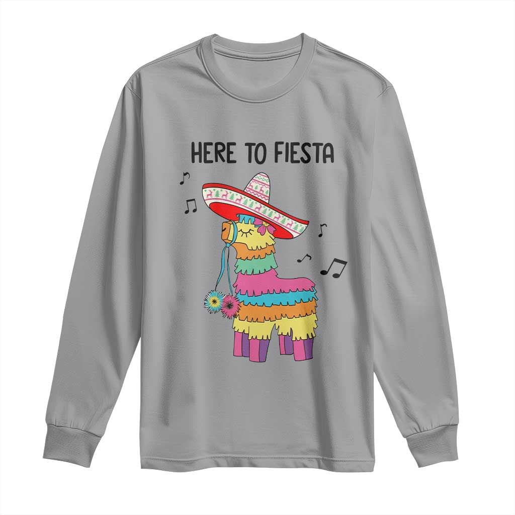 Funny Pinata Mexican Long Sleeve Shirt Here To Fiesta TS14 Sport Gray Print Your Wear