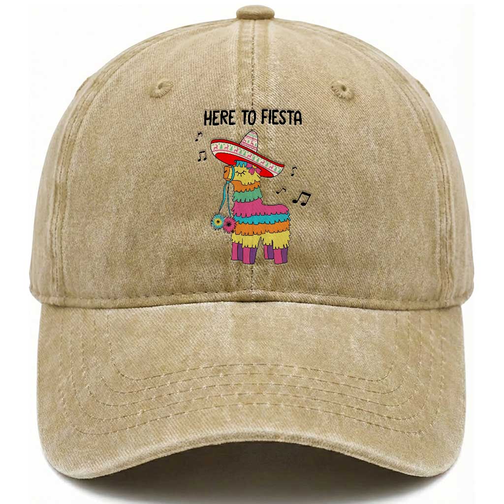 Funny Pinata Mexican Washed Cotton Baseball Cap Here To Fiesta TS14 Washed Cap Universal Fit Khaki Print Your Wear