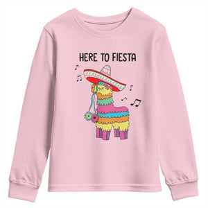 Funny Pinata Mexican Youth Sweatshirt Here To Fiesta TS14 Light Pink Print Your Wear