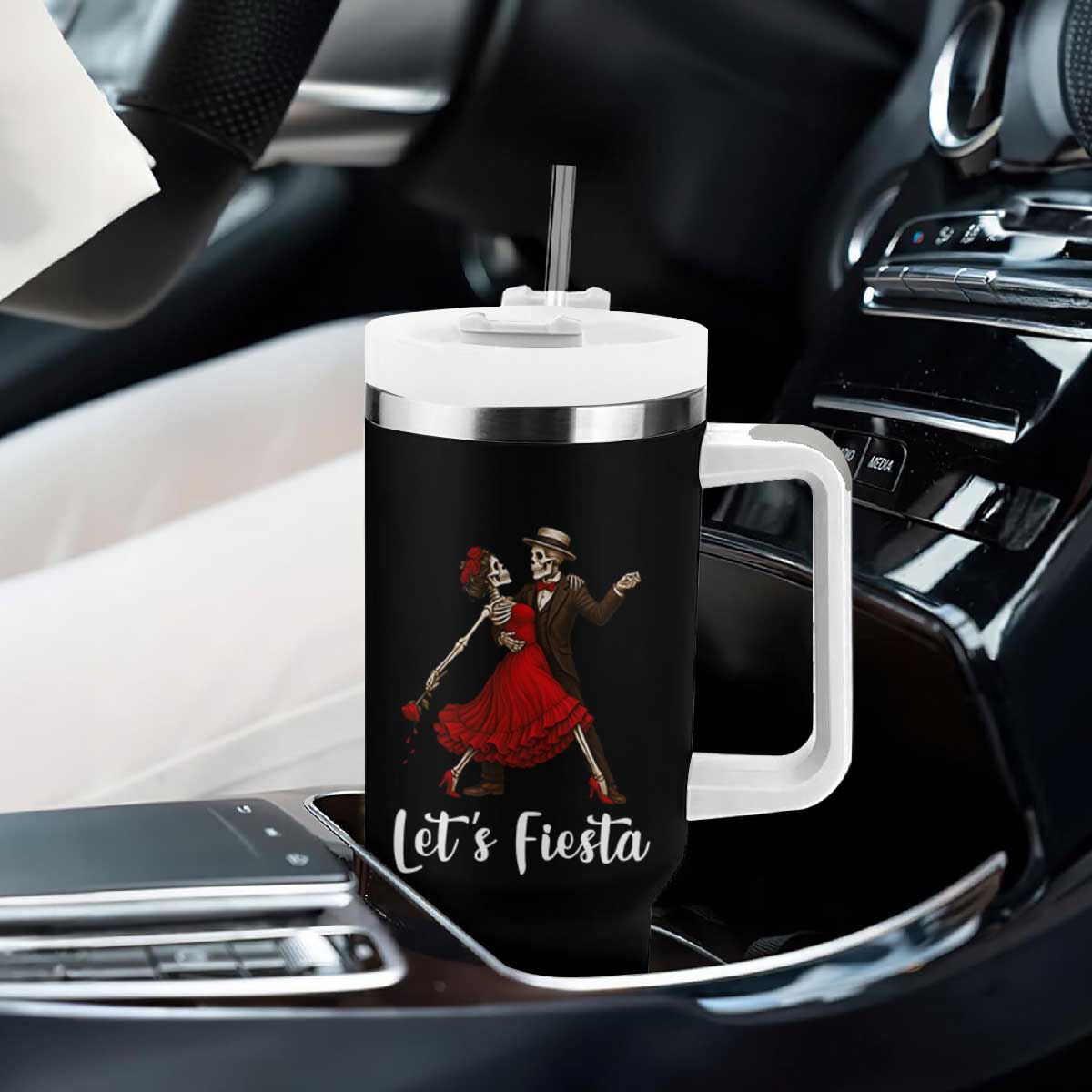 Skeleton Mexican Christmas Tumbler With Handle Let us Fiesta TS14 Print Your Wear