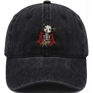 Calavera Chihuahua Washed Cotton Baseball Cap Pinata Dia De Los Muertos Mexican TS14 Washed Cap Universal Fit Black Print Your Wear