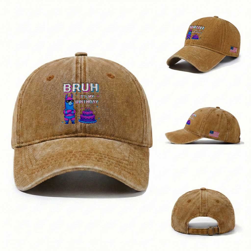 Funny Pinata Mexican Washed Cotton Baseball Cap Bruh It Is My Birthday TS14 Washed Cap Universal Fit Yellow Ochre Print Your Wear