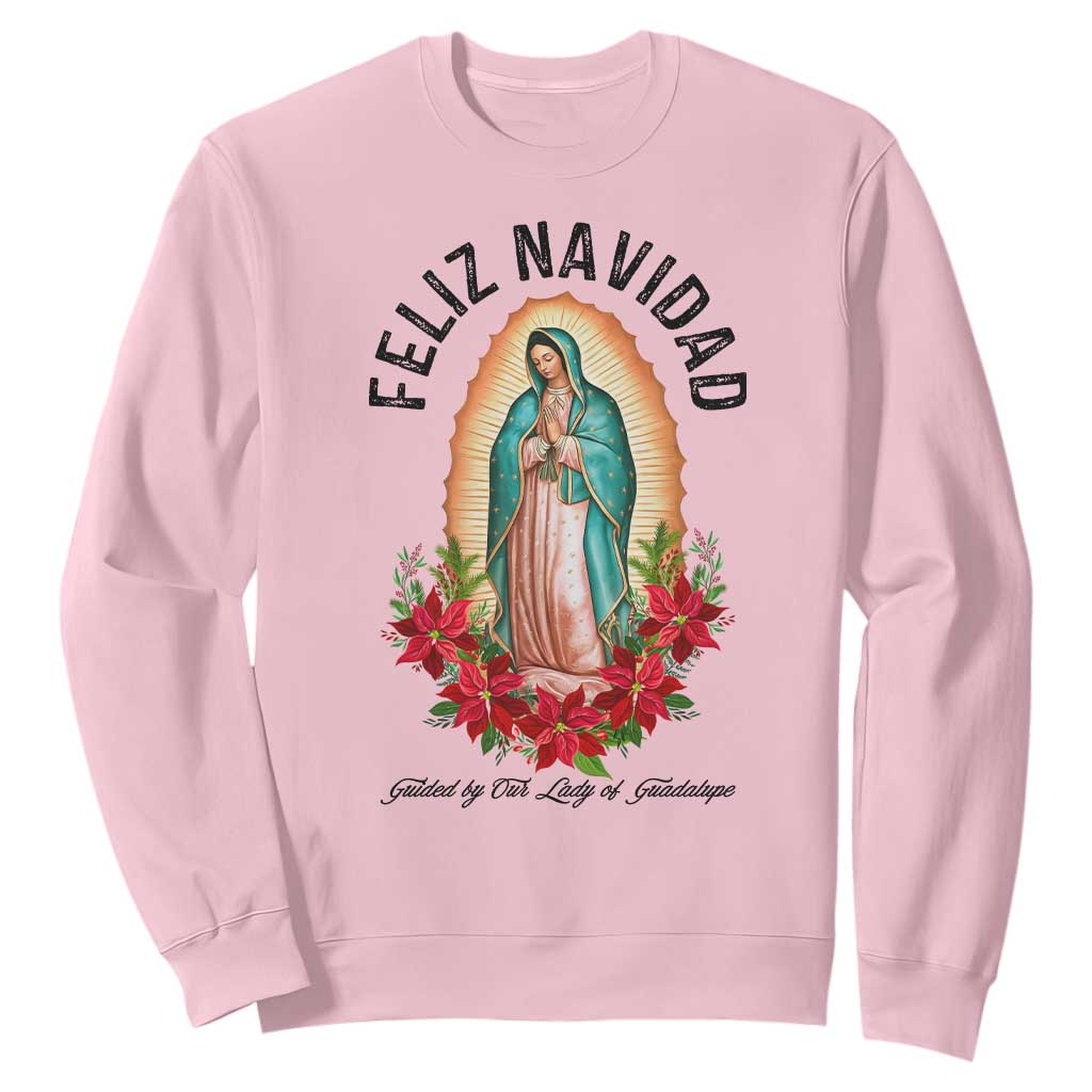Virgin Mary Feliz Navidad Sweatshirt Our Lady Virgen De Guadalupe TS14 Light Pink Print Your Wear