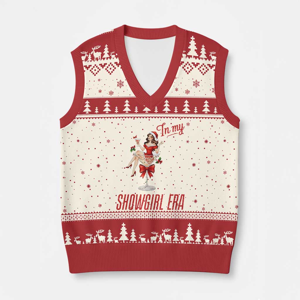 Santa Girls Xmas V-Neck Knit Sweater Vest In My Costume Era TS14 Beige Red Print Your Wear