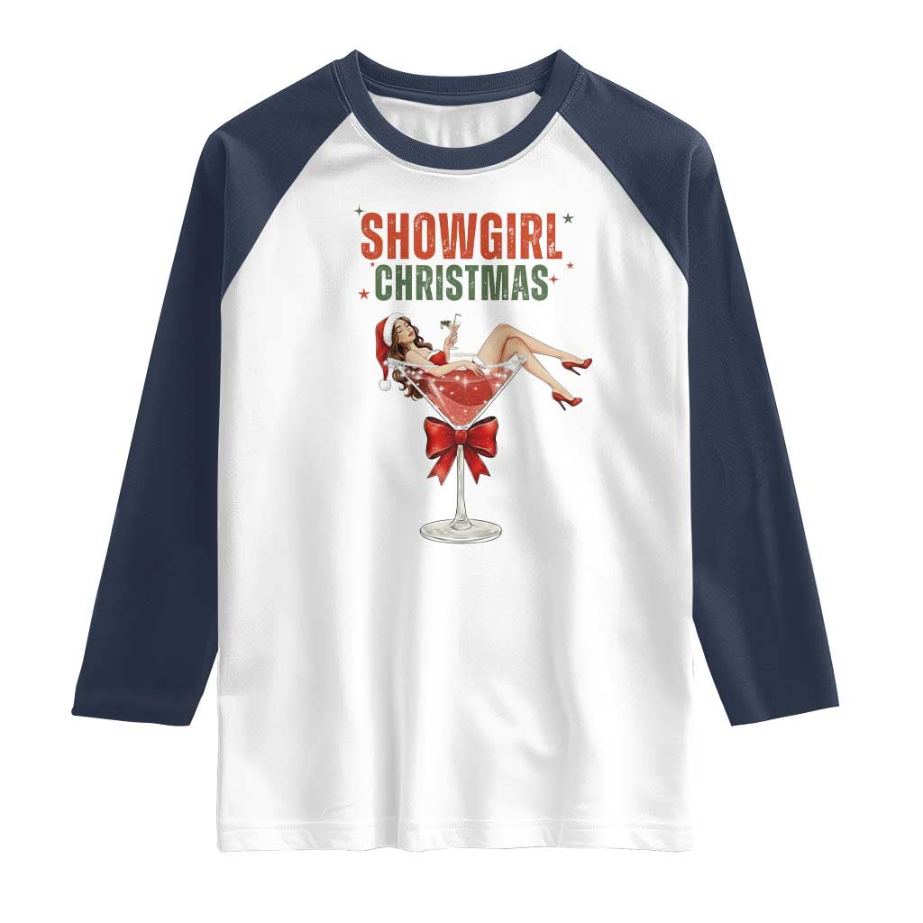 Santa Girls Christmas Raglan Shirt TS14 White Navy Print Your Wear
