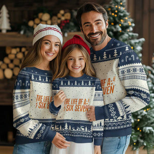 67 Six Seven Meme Ugly Christmas Sweater TS14 Beige Navy Print Your Wear