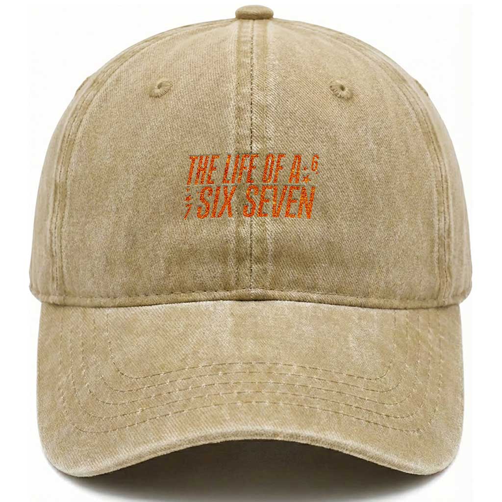67 Six Seven Meme Washed Cotton Baseball Cap TS14 Washed Cap Universal Fit Khaki Print Your Wear