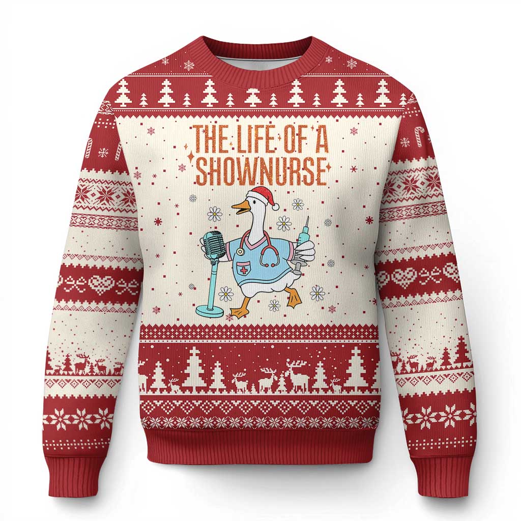 Funny Goose Nurse Xmas Ugly Christmas Sweater The Life Of A Shownurrse TS14 Beige Red Print Your Wear