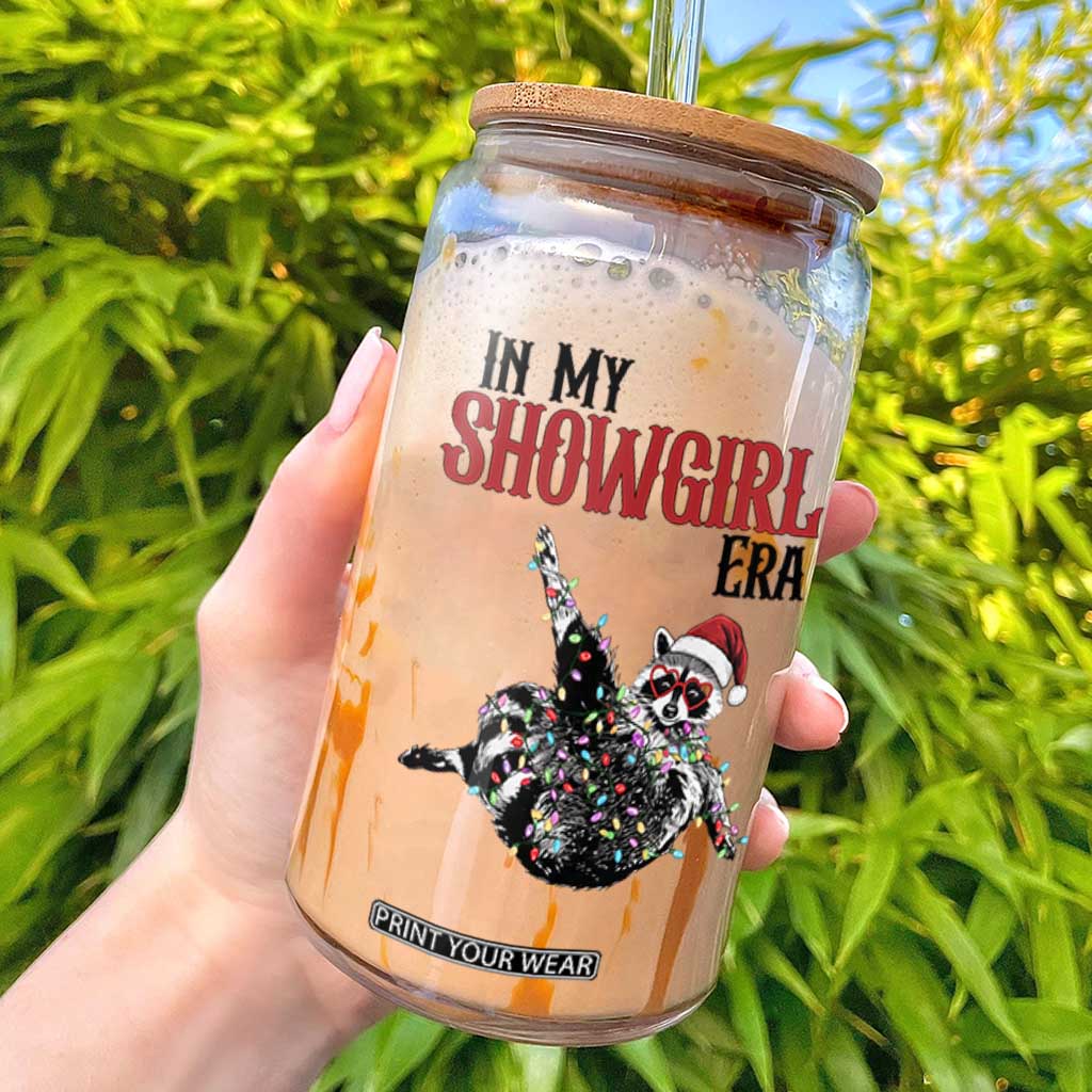 Funny Raccoon Christmas Glass Can In My Costume Era TS14 White Print Your Wear
