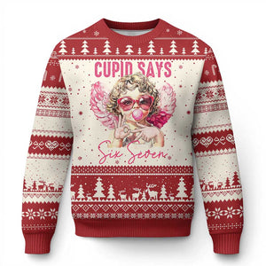 67 Valetines Ugly Christmas Sweater Funny Cupid Says Six Seven TS14 Beige Red Print Your Wear