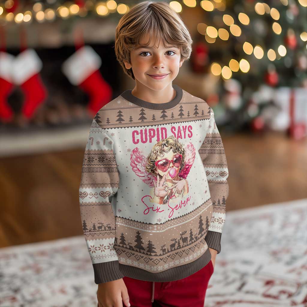 67 Valetines Ugly Christmas Sweater Funny Cupid Says Six Seven TS14 Mocha Mousse Print Your Wear