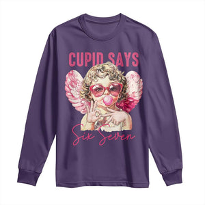 67 Valetines Long Sleeve Shirt Funny Cupid Says Six Seven TS14 Purple Print Your Wear