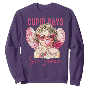 67 Valetines Sweatshirt Funny Cupid Says Six Seven TS14 Purple Print Your Wear