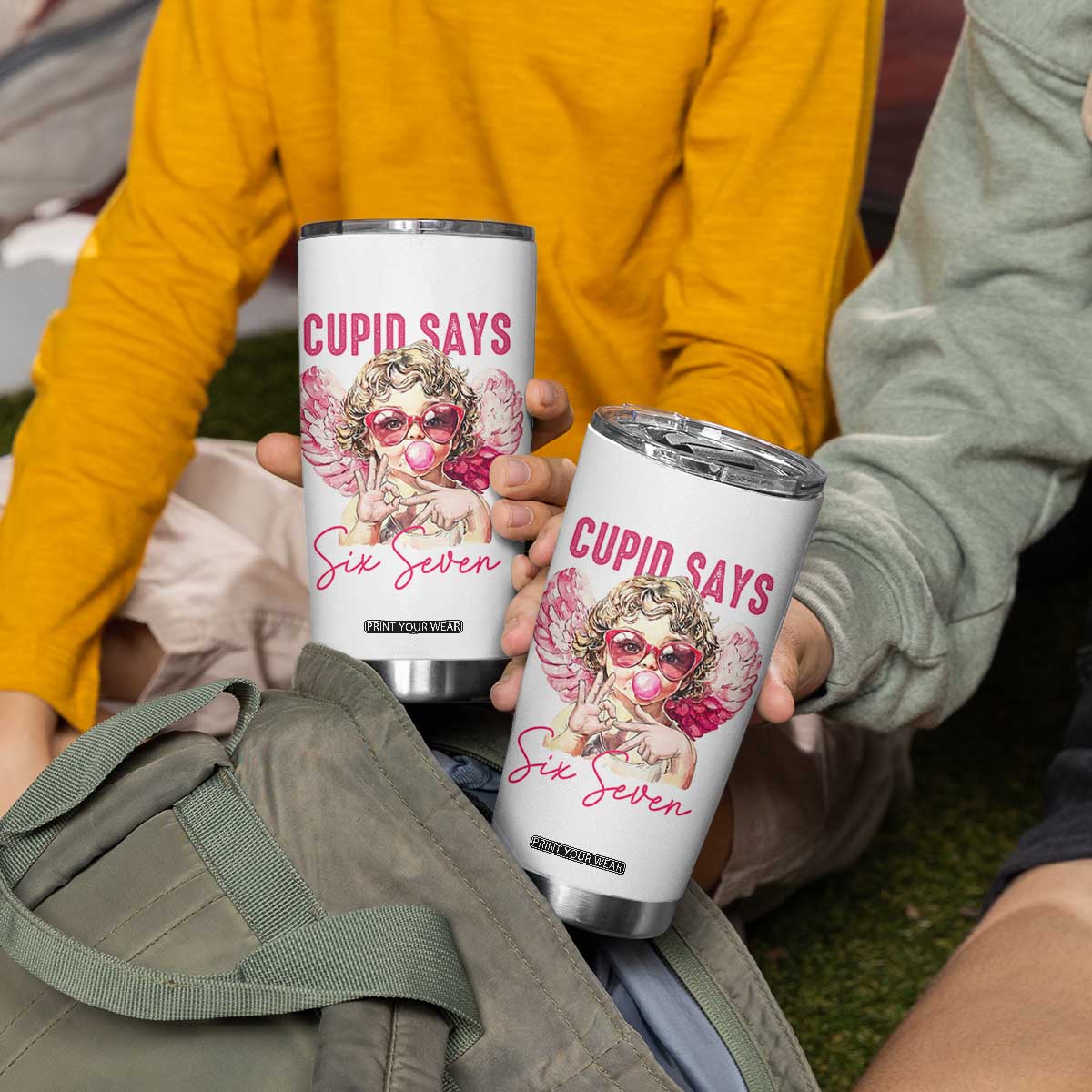 67 Valetines Tumbler Cup Funny Cupid Says Six Seven TS14 Print Your Wear