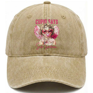 67 Valetines Washed Cotton Baseball Cap Funny Cupid Says Six Seven TS14 Washed Cap Universal Fit Khaki Print Your Wear