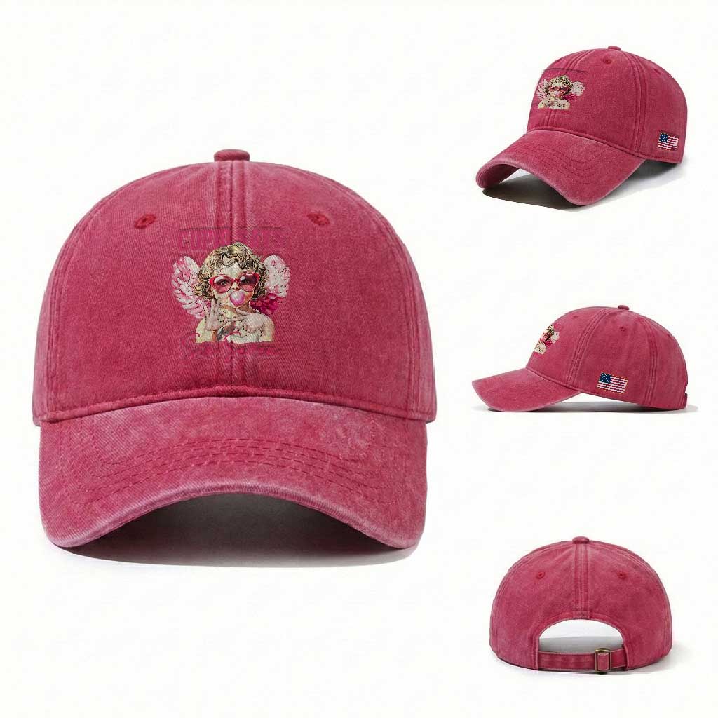 67 Valetines Washed Cotton Baseball Cap Funny Cupid Says Six Seven TS14 Washed Cap Universal Fit Red Print Your Wear