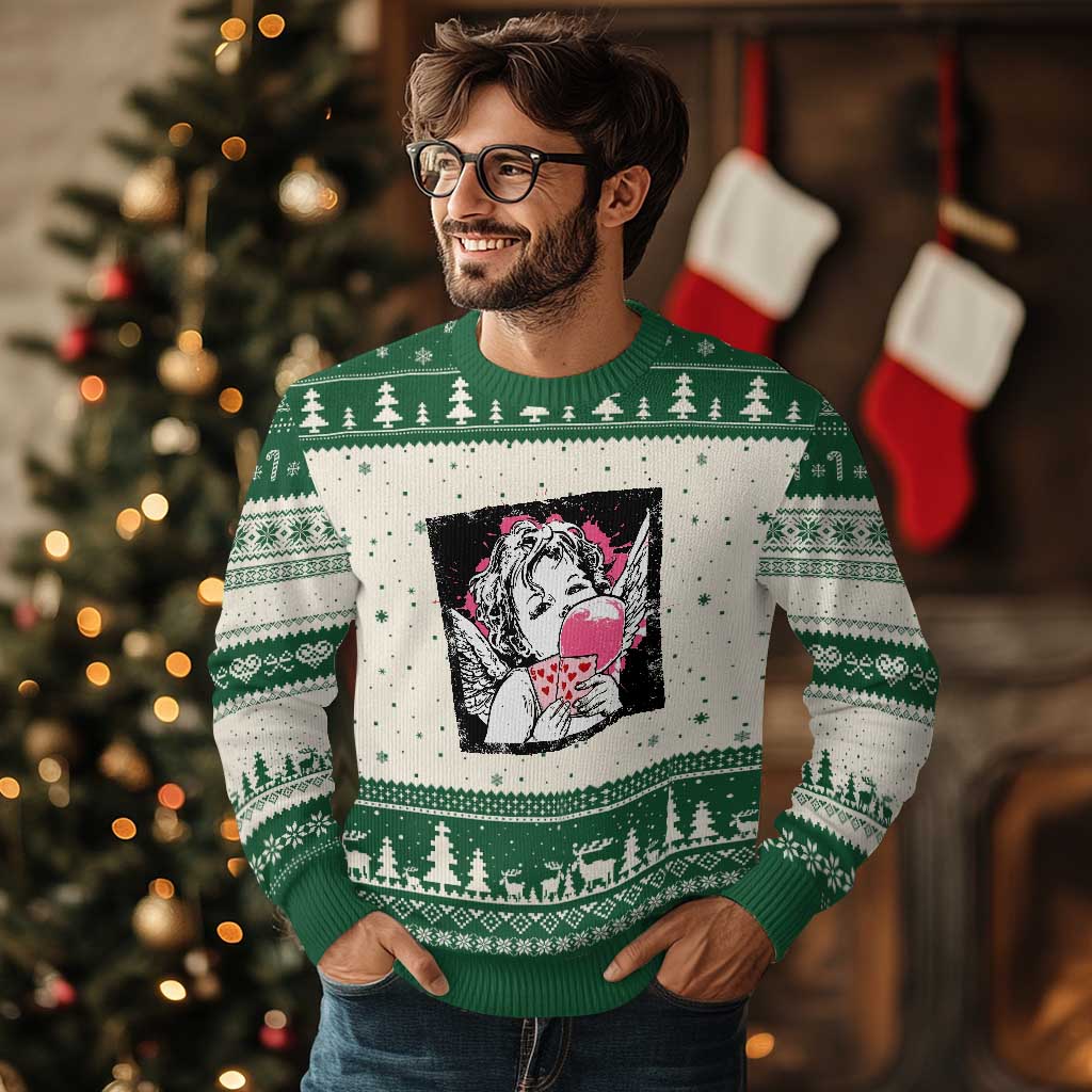 Funny 67 Valentines Ugly Christmas Sweater Cupid Playing Cards Six Seven TS14 Beige Green Print Your Wear